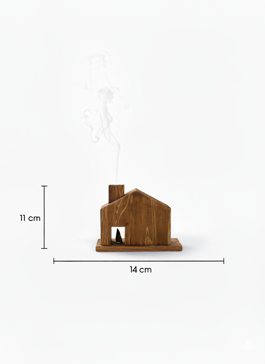 مبخرة على شكل منزل من الخشب الاحمر + علبة بخور هدية