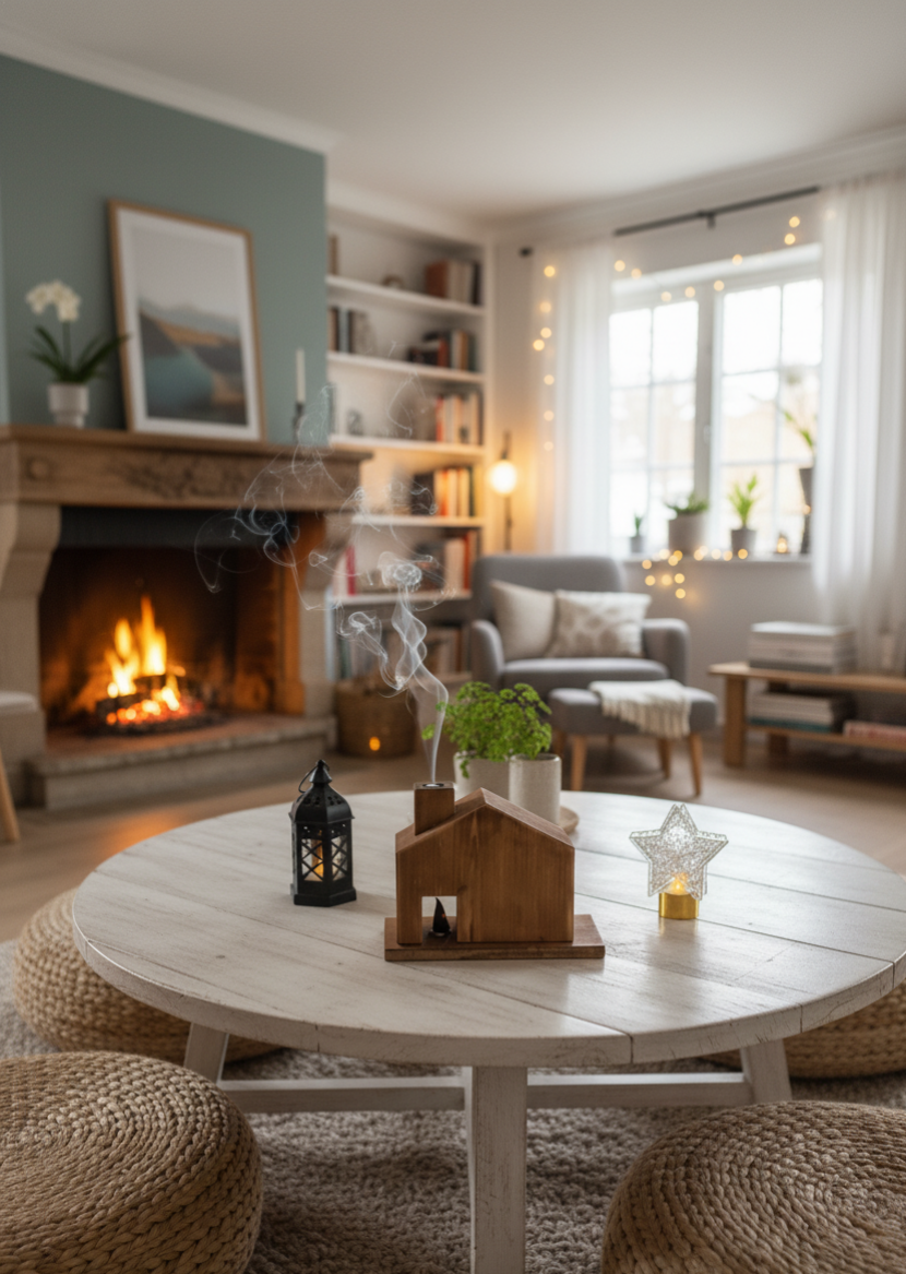 مبخرة على شكل منزل من الخشب الاحمر + علبة بخور هدية